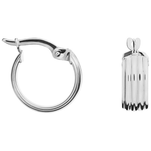 9ct White Gold Ribbed 5mm Wide Hoop Earrings