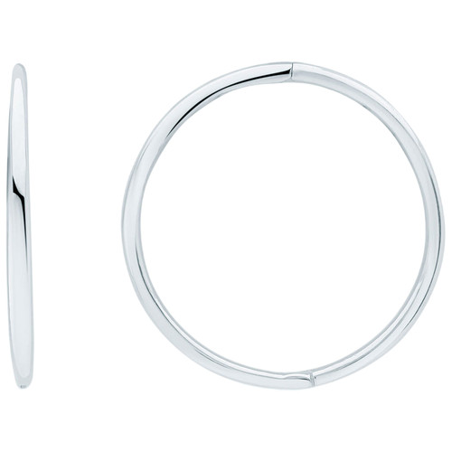 9ct White Gold Hinged Sleeper Hoop Earrings | 18mm Outer Diameter