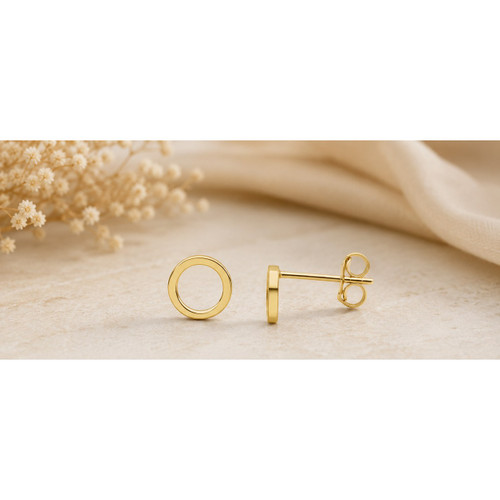 9ct Yellow Gold Square Tube Open Circle Stud Earrings