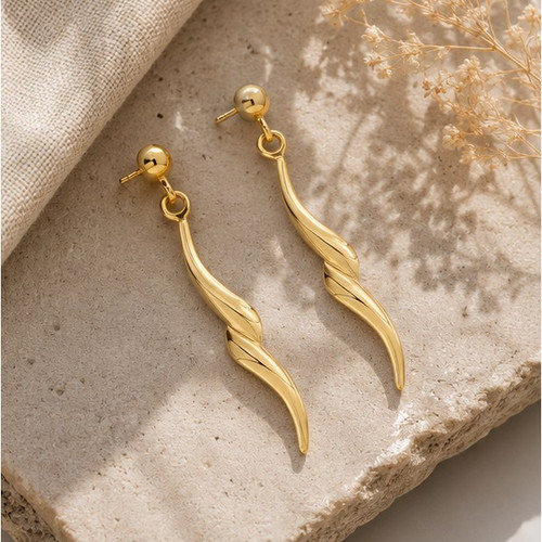 9ct Yellow Gold Squiggle Drop Earrings