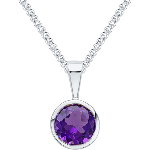 9ct White Gold Amethyst Rubover Pendant | Round | 6mm