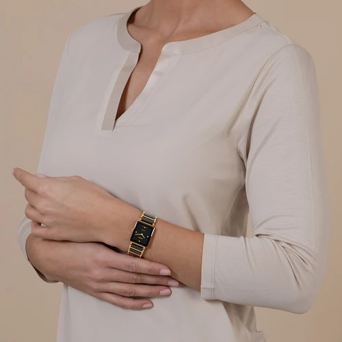 Rado Integral Diamonds Watch | 4 Diamonds | Swiss Quartz | 23mm | Black | Two tone Gold Bracelet