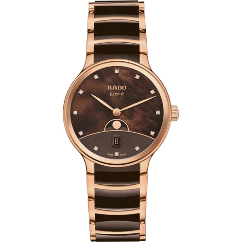 Rado Centrix Moonphase Watch | 12 Diamonds | 35mm | Swiss Quartz | Brown
