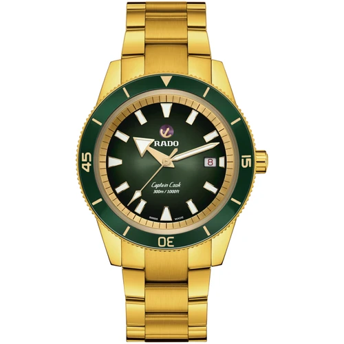Rado Captain Cook Watch | 42mm | Swiss Automatic | Green | Yellow Gold Bracelet