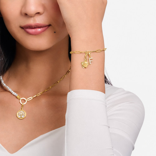 Thomas Sabo Letter F Charm | 18ct Yellow Gold Plated | Cubic Zirconia