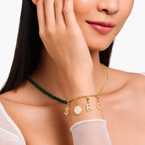 Thomas Sabo Letter R Charm | 18ct Yellow Gold Plated | Cubic Zirconia