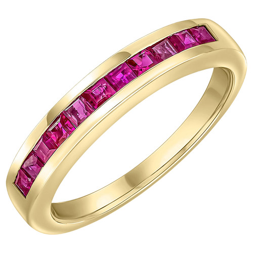 9ct Yellow Gold Square Ruby 11st Channel Set 1/2 Eternity Ring