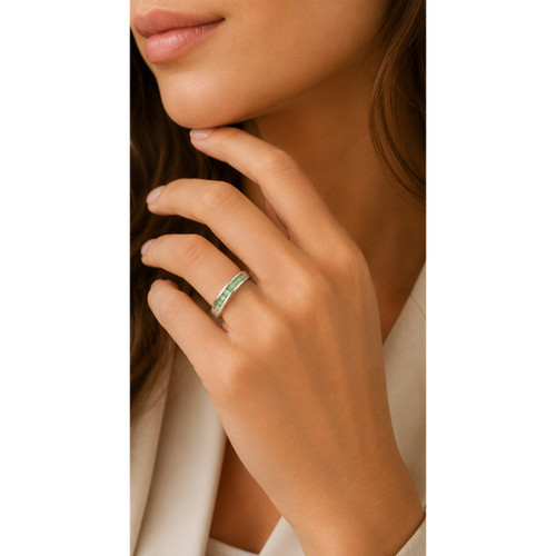 9ct White Gold Square Emerald 11st Channel Set 1/2 Eternity Ring