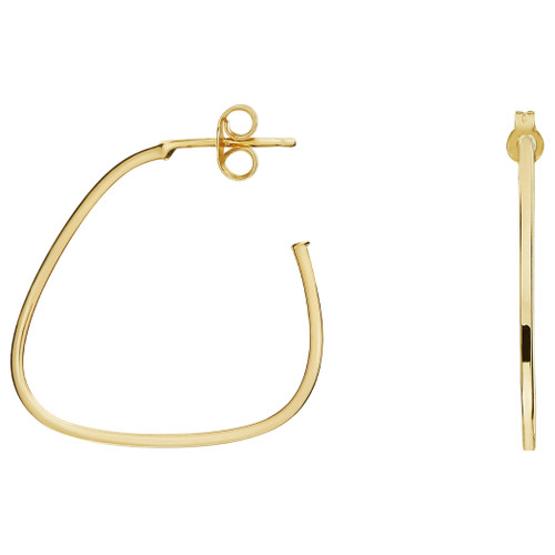 9ct Yellow Gold Triangular Hoop Earrings | Peg & Scroll Fitting