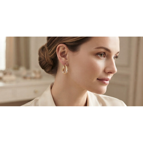 9ct Three Colour Gold Triangular Russian Hoop Earrings