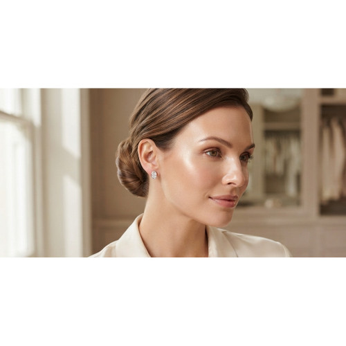 9ct White Gold CZ Rubover Earrings | Oval | 5X3
