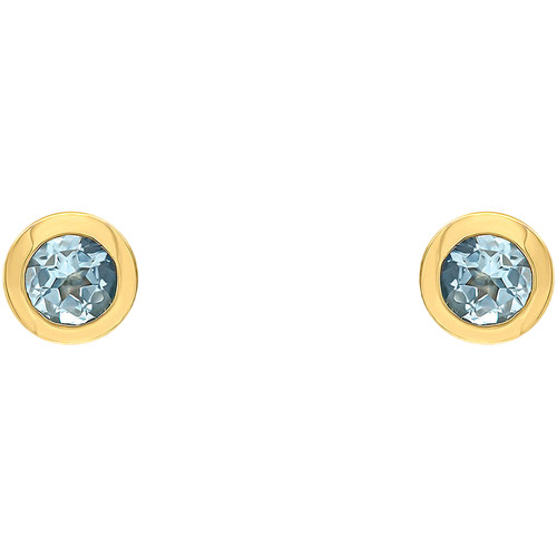 9ct Yellow Gold 3mm Rubover Earrings | Round | Aqua