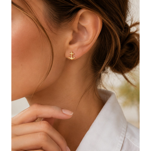 9ct Yellow Gold Anchor Stud Earrings