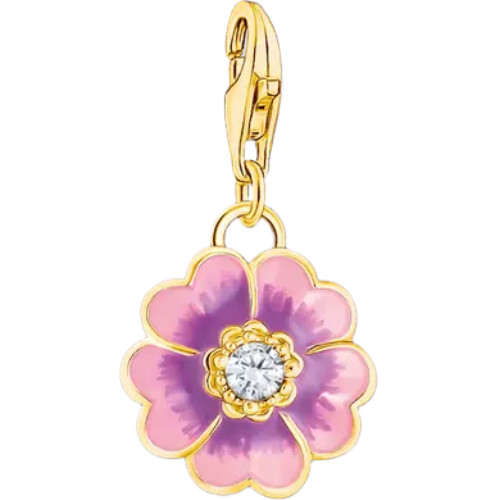 Thomas Sabo Pink Purple Violet Flower Charm | 18ct Yellow Gold Plated