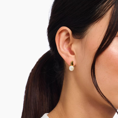 Thomas Sabo Bean Stud Earrings | 18ct Yellow Gold Plated | Pearl
