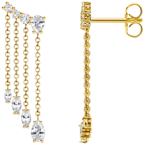 Thomas Sabo Waterfall Strand Drops Earrings | 18ct Yellow Gold Plated | Cubic Zirconia