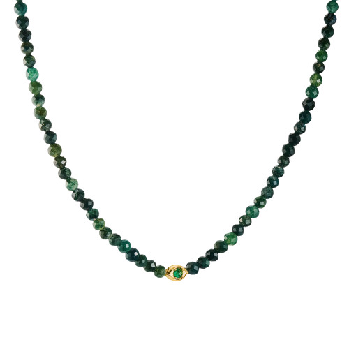 Thomas Sabo Green Eye Elyndra Necklace | 18ct Yellow Gold Plated | 55 cm