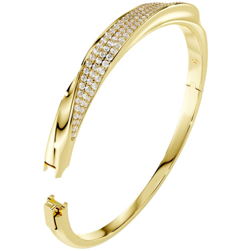 Swarovski White Classica Bangle | Round Cut | Sterling Silver with 18K Gold Finish | Medium
