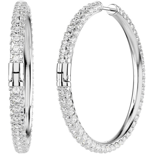 Swarovski White Dextera Hoop Earrings | Round Cut | Rhodium Plated