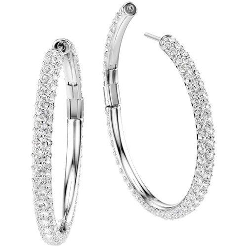 Swarovski White Dextera Hoop Earrings | Round Cut | Rhodium Plated