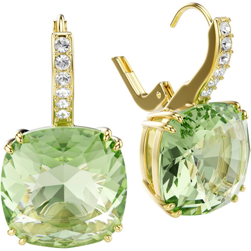 Swarovski Millenia Drop Earrings | Cushion Cut | Sterling Silver | 18K Gold Finish | Green
