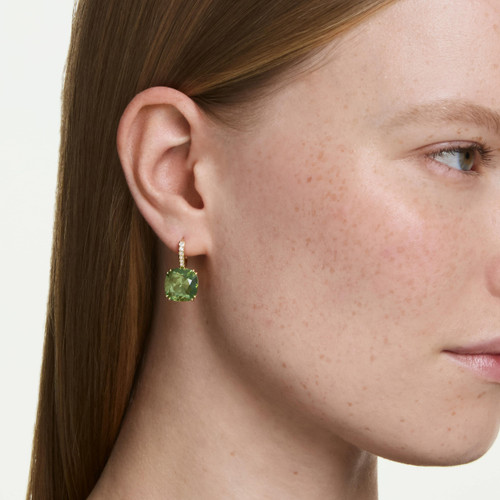 Swarovski Millenia Drop Earrings | Cushion Cut | Sterling Silver | 18K Gold Finish | Green