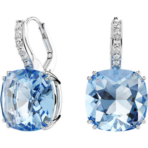 Swarovski Millenia Stud Earrings | Cushion Cut | Rhodium Plated | Blue