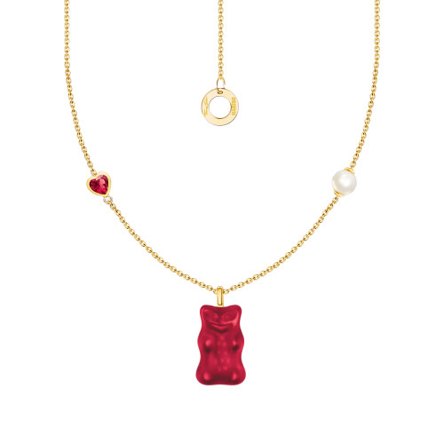 Thomas Sabo X Haribo Red Goldbear Necklace | 18ct Yellow Gold Plated | Cubic Zirconia | Pearl | 45 cm