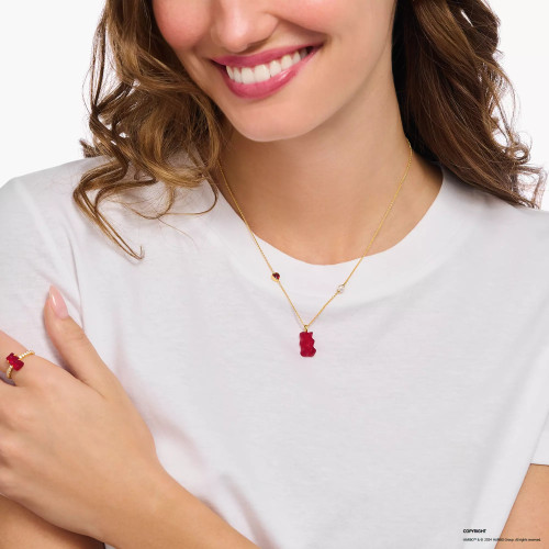 Thomas Sabo X Haribo Red Goldbear Necklace | 18ct Yellow Gold Plated | Cubic Zirconia | Pearl | 45 cm