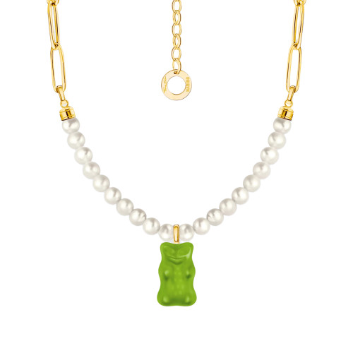 Thomas Sabo X Haribo Green Goldbear and Paper Link Necklace | 18ct Yellow Gold Plated | 45 cm | Pearl