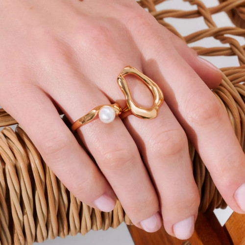 Thomas Sabo Abstract Open Oval Ring | 18ct Yellow Gold Plated | Size 60