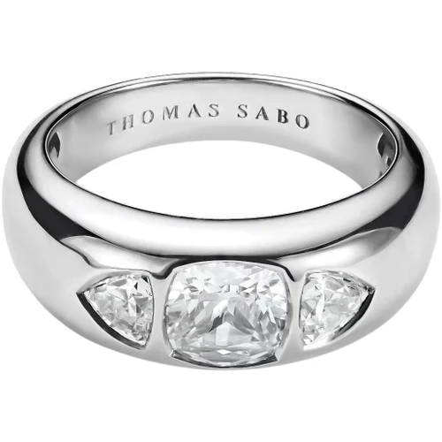 Thomas Sabo 3 Stone Ring | Sterling Silver | Cubic Zirconia | Size 54