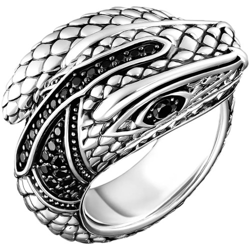 Thomas Sabo Snake With Stone Ring | Sterling Silver | Size 60 | Black