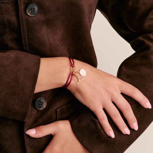 Thomas Sabo Textile Red Bracelet | 18ct Yellow Gold Plated | 24 cm