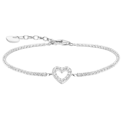 Thomas Sabo Heart Tennis Style Bracelet | Sterling Silver | Cubic Zirconia | 19 cm