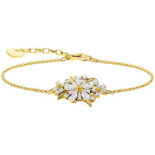 Thomas Sabo Lovely Daisy Stone Set Bracelet | 18ct Yellow Gold Plated | 19 cm