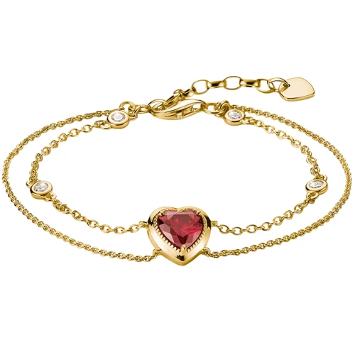 Thomas Sabo Red Heart Elyndra Bracelet | 18ct Yellow Gold Plated | 19 cm