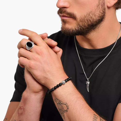 Thomas Sabo Matt Polished Bead Bracelet | Sterling Silver | 17 cm | Black