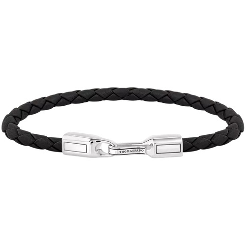 Thomas Sabo Thick Leather Hook Clasp Bracelet | Sterling Silver | 21 cm | Black