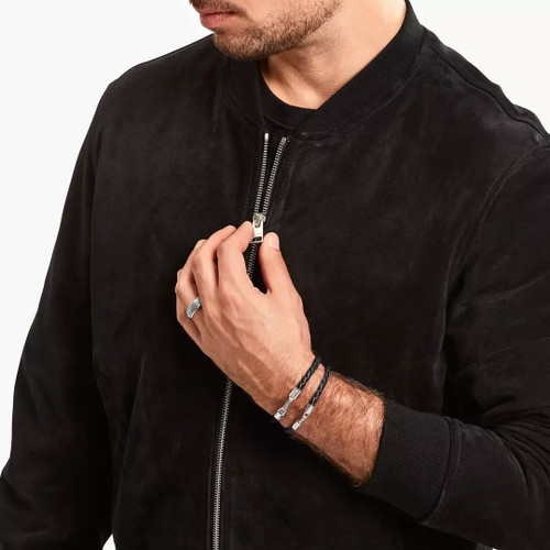 Thomas Sabo Thick Leather Hook Clasp Bracelet | Sterling Silver | 21 cm | Black