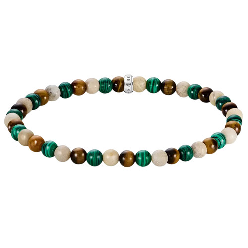 Thomas Sabo Earth Beads Green B Cream Bracelet | Sterling Silver | 21 cm
