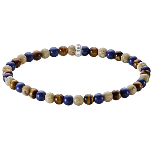 Thomas Sabo Blue, Brown and Cream Beads Bracelet | Sterling Silver | 21 cm