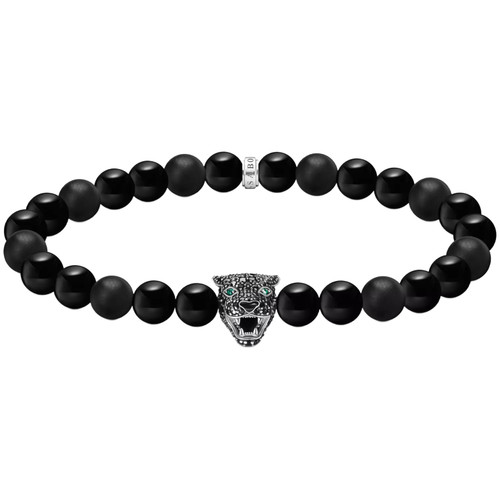Thomas Sabo Panther Head Black Bracelet | Sterling Silver | Obsidian | 21 cm