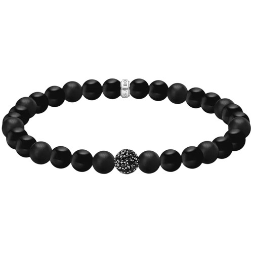 Thomas Sabo Black Pave Ball Bracelet | Sterling Silver | Cubic Zirconia | Obsidian | 21 cm