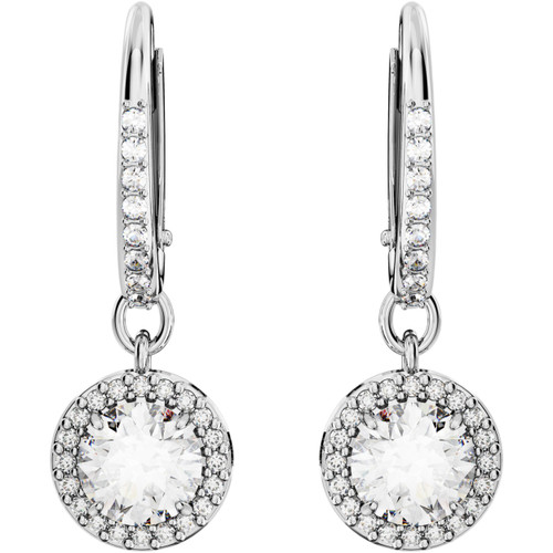 Swarovski Una Angelic Drop Earrings | Round Cut | Pave | White | Rhodium Plated