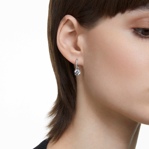 Swarovski Stilla Drop Earrings | Round Cut | White | Rhodium Plated