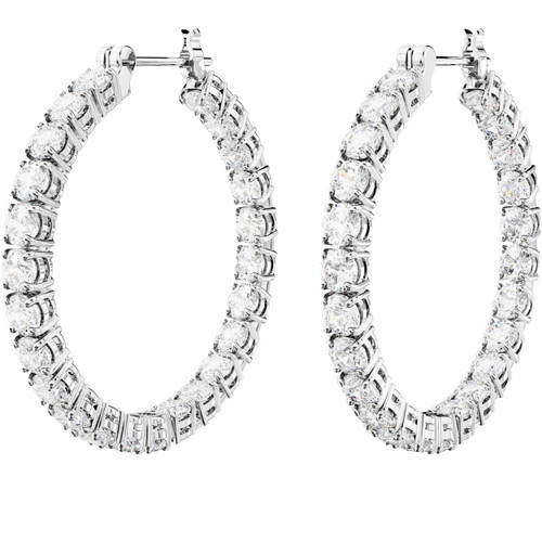 Swarovski Matrix Hoop Earrings | Round Cut | White | Rhodium Plated