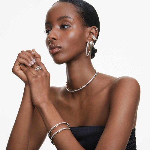 Swarovski Matrix Mini Hoop Earrings | Round Cut | White | Rhodium Plated