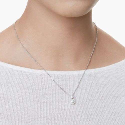 Swarovski Matrix Pendant | Crystal Pearl | Round Cut | White | Rhodium Plated