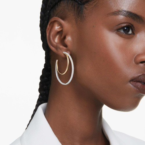 Swarovski Hyperbola Hoop Earrings | Round Cut | Medium | White | Mixed Metal Finish